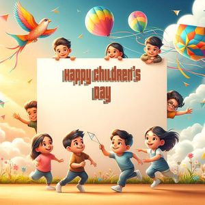 Mẫu poster trẻ vui chơi đuổi bắt mừng ngày lễ thiếu nhi - CR926