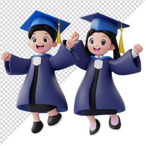 Hình ảnh bé trai bé gái vui vẻ tốt nghiệp mầm non 3D file PNG CR 811