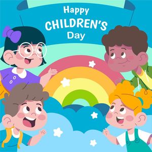 Mẫu banner, background trẻ vui chơi trên mây và cầu vồng ngày lễ thiếu nhi - CR887