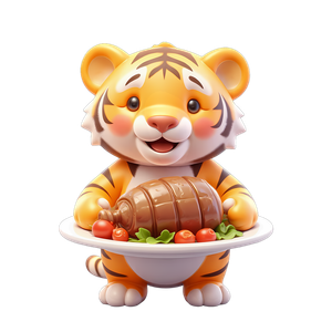 Ảnh con hổ bê đĩa thức ăn chibi chất lượng cao File PNG - 002
