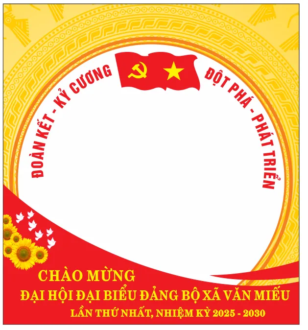 Khung avatar facebook đại hội đảng bộ xã màu đỏ nền hoa văn trống đồng file corel 004