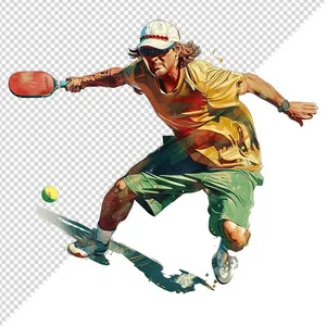 Ảnh minh họa vận động viên môn pickleball phát bóng phong cách retro - File PNG 0022