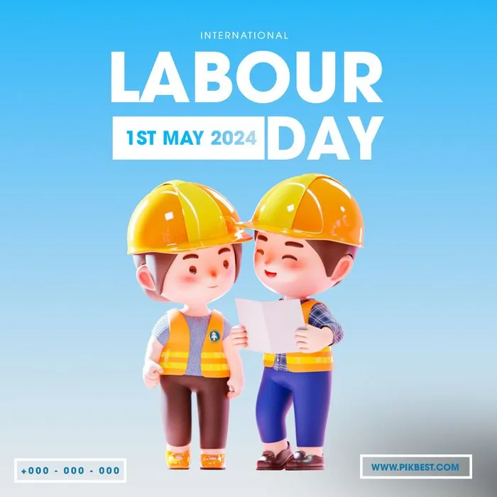 Poster mừng ngày lễ lao động 1-5 phong cách chibi 3D file PSD 002