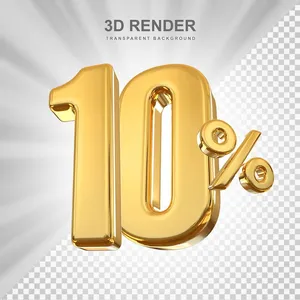 Mẫu số sale giảm giá 10% 3D màu vàng gold sang trọng PNG CR133