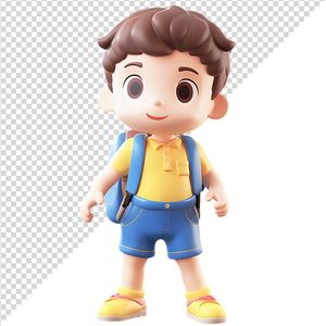 Hình ảnh bé trai đeo cặp sách vui vẻ 3D file PNG CR 817