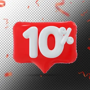Mẫu số sale giảm giá 10% 3D màu trắng nền đỏ gold PNG chất lượng cao CR056