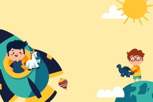 Mẫu banner, background trẻ em vui chơi trên tàu vũ trụ ngày lễ thiếu nhi vector CR817