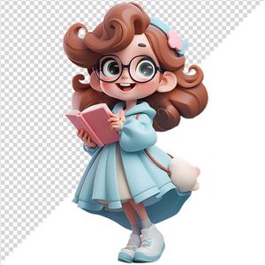 Hình ảnh bé gái cầm sách vui vẻ dễ thương 3D file PNG CR 820