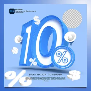 Mẫu số sale giảm giá 10% 3D màu trắng viền xanh PNG chất lượng cao CR109