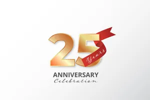 Logo kỷ niệm 25 năm ra trường màu vàng gold, đỏ vector File AI CR007