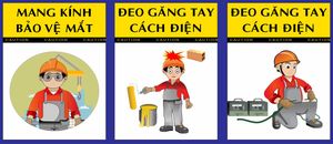 Biển cảnh báo ở công trường - mang kính bảo vệ mắt - đeo găng tay cách điện file vector coreldraw