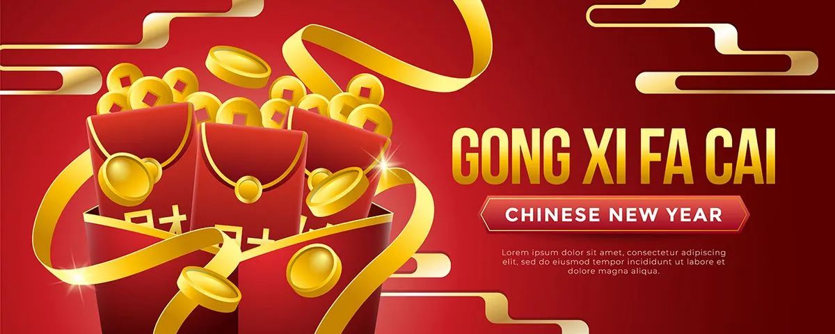 Mẫu banner chào mừng năm mới, đĩnh vàng lấp lánh CR021