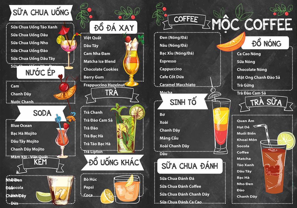 Menu combo đồ uống tổng hợp - File Corel