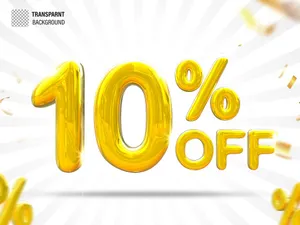 Mẫu số sale giảm giá 10% 3D màu vàng gold PNG chất lượng cao CR036