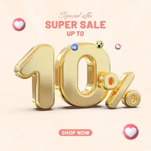 Mẫu số sale giảm giá 10% 3D màu vàng gold PNG chất lượng cao CR079