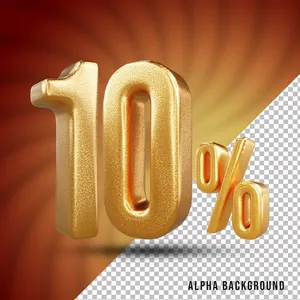 Mẫu số sale giảm giá 10% 3D màu vàng gold PNG chất lượng cao CR106