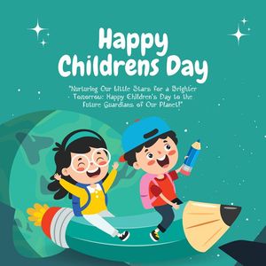 Mẫu thiệp, poster trẻ em vui chơi với cây bút ngày lễ của trẻ CR849