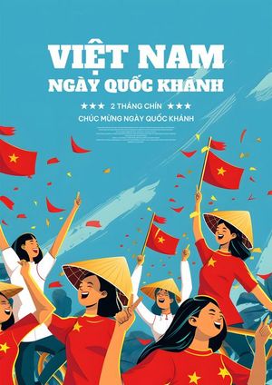 Poster toàn dân chào mừng ngày quốc khánh Việt Nam nền màu xanh File PSD 8