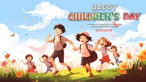 Mẫu banner trẻ vui chơi với nhau trên đồng cỏ mừng ngày lễ của trẻ vector CR649