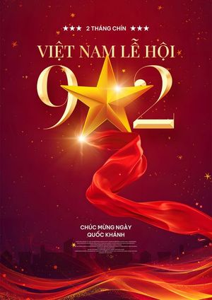 Poster chào mừng ngày quốc khánh 2-9  Việt Nam nền duy băng đỏ sao vàng File PSD 13