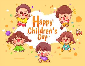Mẫu poster trẻ em vui chơi cùng nhau chibi ngày lễ của trẻ CR856