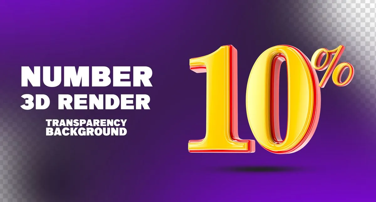 Mẫu số sale giảm giá 10% 3D màu vàng PNG chất lượng cao CR072