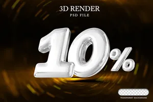Mẫu số sale giảm giá 10% 3D màu bạc vector chất lượng cao CR024