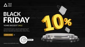 Mẫu banner giảm giá 10% 3D ngày black friday CR129