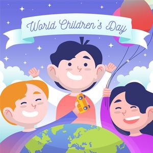 Mẫu poster trẻ vui chơi dễ thương cùng bóng bay, trái đất mừng ngày lễ của trẻ - CR1104