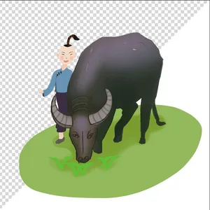 Ảnh vẽ cậu bé dắt trâu phong cách vẽ tay file PNG 039