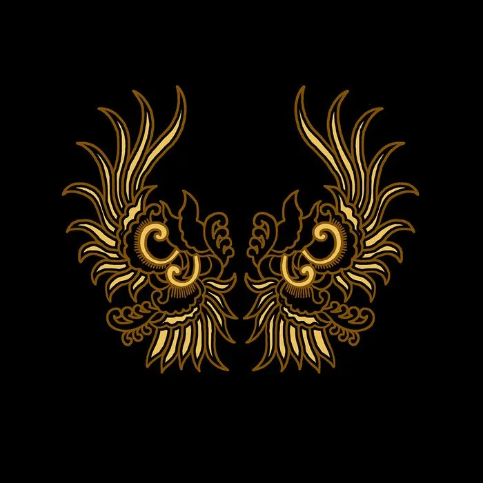Mẫu hoa văn chim phượng hoàng cách điệu vẽ tay vàng gold vector CR062