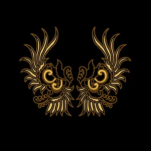Mẫu hoa văn chim phượng hoàng cách điệu vẽ tay vàng gold vector CR062