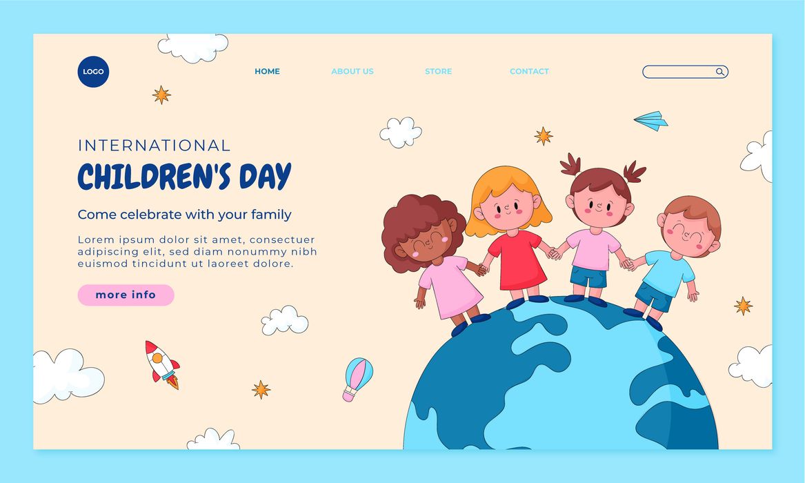 Mẫu banner trẻ vui chơi cầm tay nhau đứng trên quả địa cầu mừng ngày lễ của trẻ - CR1217