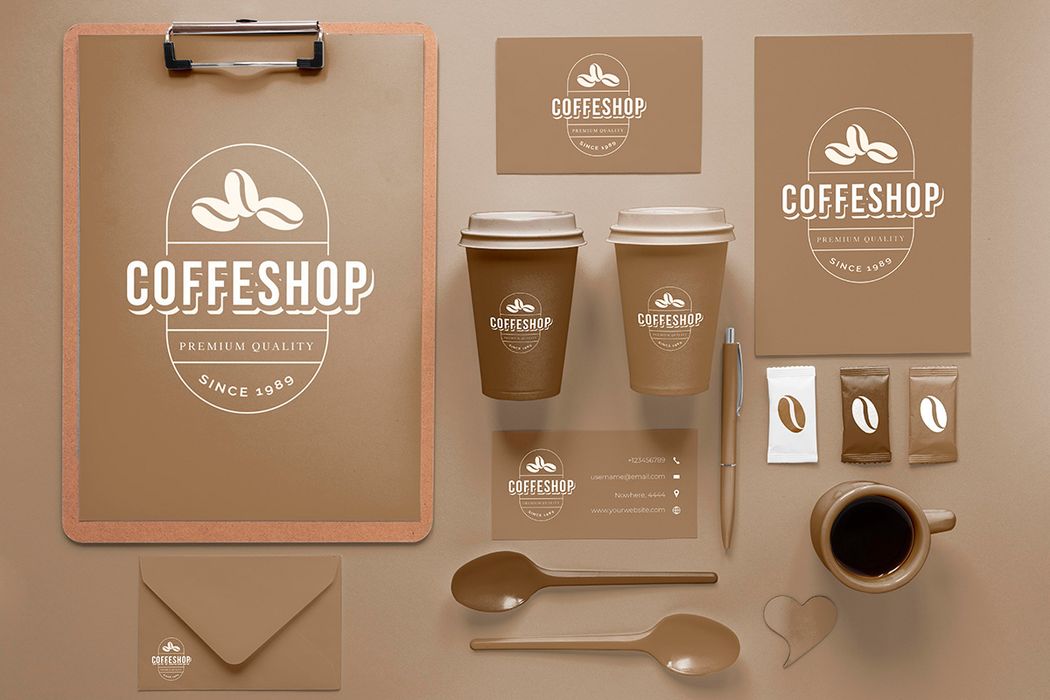 Mẫu mockup thương hiệu kinh doanh cà phê file PSD