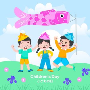 Mẫu poster trẻ vui chơi trên đồng cỏ và diều cá chép ngày lễ thiếu nhi - CR888
