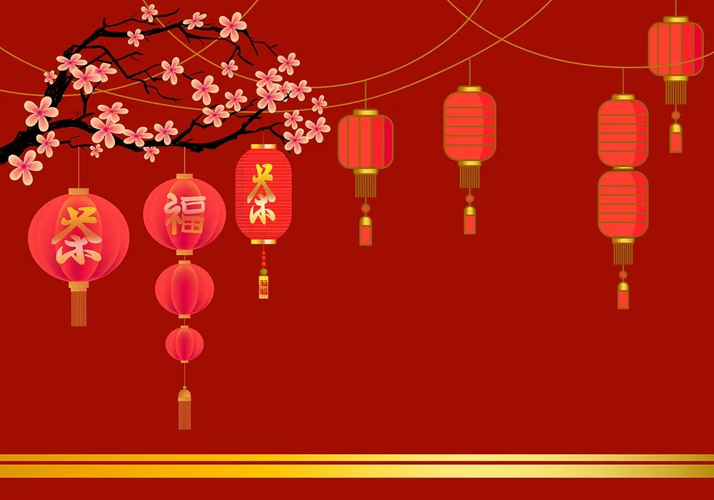 Background đèn lồng và cây đào mừng tết vector file AI CR004