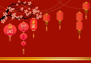 Background đèn lồng và cây đào mừng tết vector file AI CR004