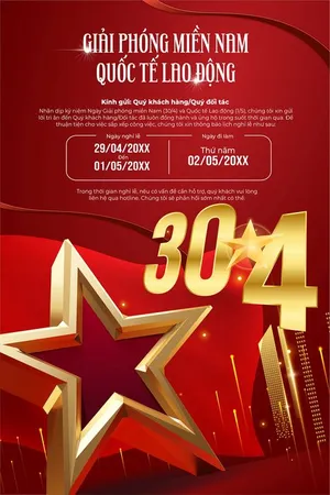 Poster thông báo nghỉ lễ chào mừng ngày giải phóng miền Nam và quốc tế lao động File AI 0012