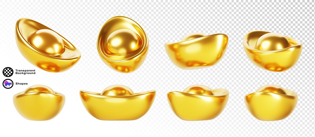 Hình ảnh 8 thỏi vàng vector chân thực 3D File CR 012