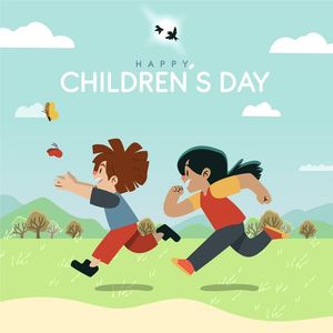 Mẫu thiệp poster trẻ em chơi đuổi nhau ngày lễ của trẻ CR835