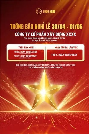 Poster thông báo nghỉ lễ ngày 30-4 và quốc tế lao động 1-5 File AI 005