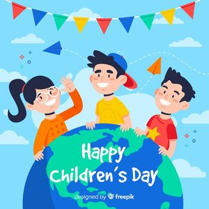 Mẫu poster trẻ em vui chơi trên quả địa cầu mừng ngày lễ của trẻ - CR975