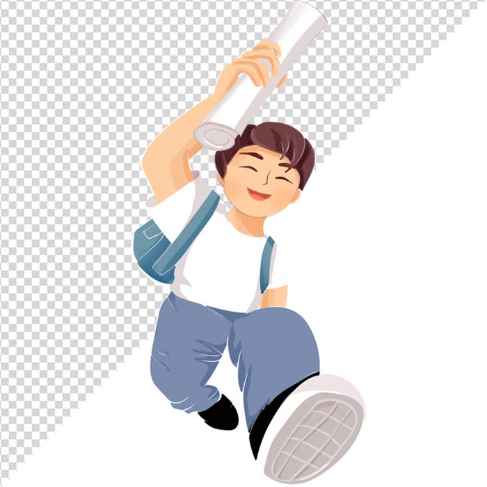 Hình ảnh bé trai giấy báo 3D vui vẻ tới trường file PNG CR 805