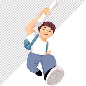 Hình ảnh bé trai giấy báo 3D vui vẻ tới trường file PNG CR 805