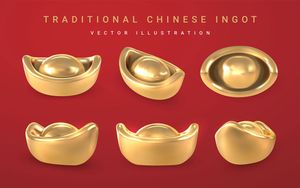 Hình ảnh 6 thỏi vàng vector chân thực 3D File CR 013