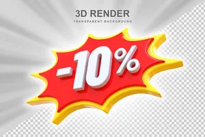 Mẫu số sale giảm giá 10% 3D màu trắng nền đỏ PNG chất lượng cao CR129