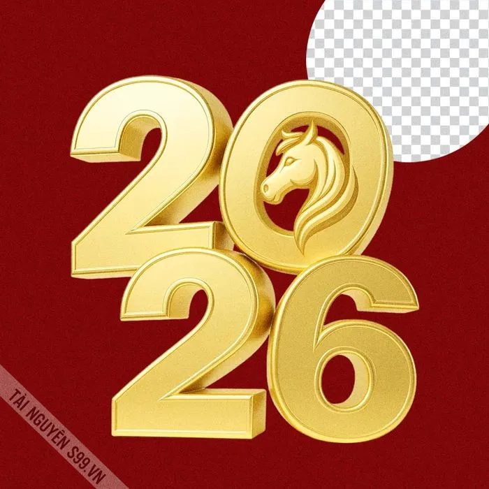 Số 2026 màu vàng  gold PNG file số 5