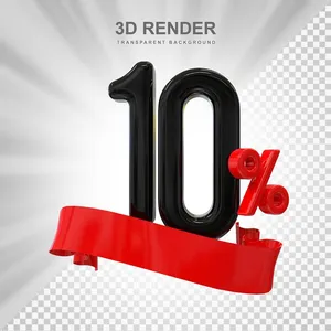 Mẫu số sale giảm giá 10% 3D màu đen dải đỏ PNG chất lượng cao CR039