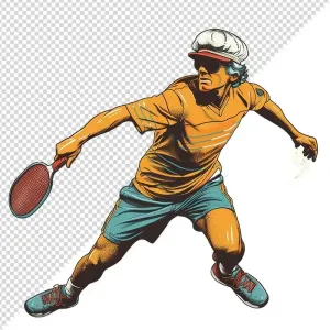 Ảnh minh họa vận động viên môn pickleball đỡ bóng phong cách retro - File PNG 0012