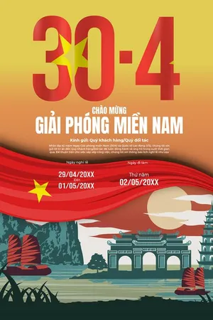 Poster thông báo nghỉ lễ chào mừng ngày giải phóng miền Nam phong cách vẽ tay File AI 0038